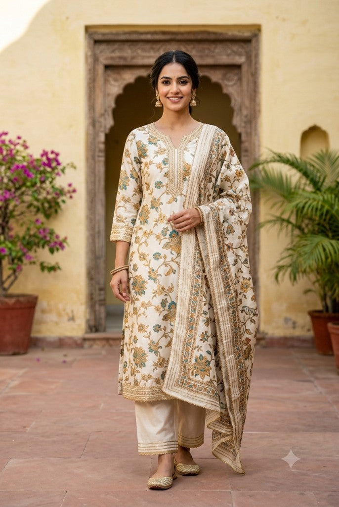 Elegant Ivory Floral Kurta Set - alternate